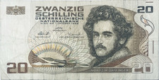 AUSTRIA 20 AUSTRIAN SCHILLING BANKNOTE 1986 OLD NOTE MORITZM DAFFINGER PRE EURO