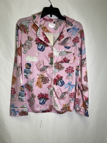 Alma Sleepwear LS shirt and pants NWT floral/animal print pink sz M - Picture 2 of 6