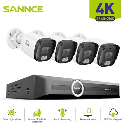 SANNCE 4K POE AI Color Night Security Camera System 8MP 8CH NVR Audio Recording