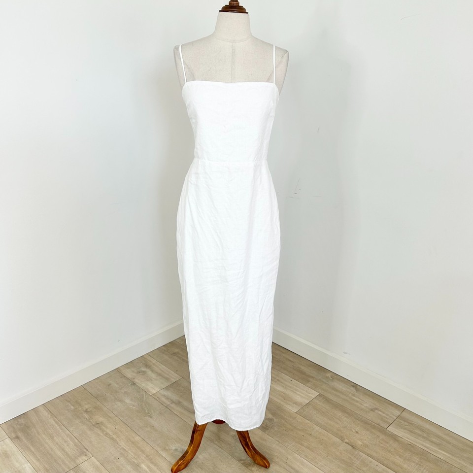 Reformation Frankie Linen Dress Size 6 White Square Neck Sleeveless Resort Wear