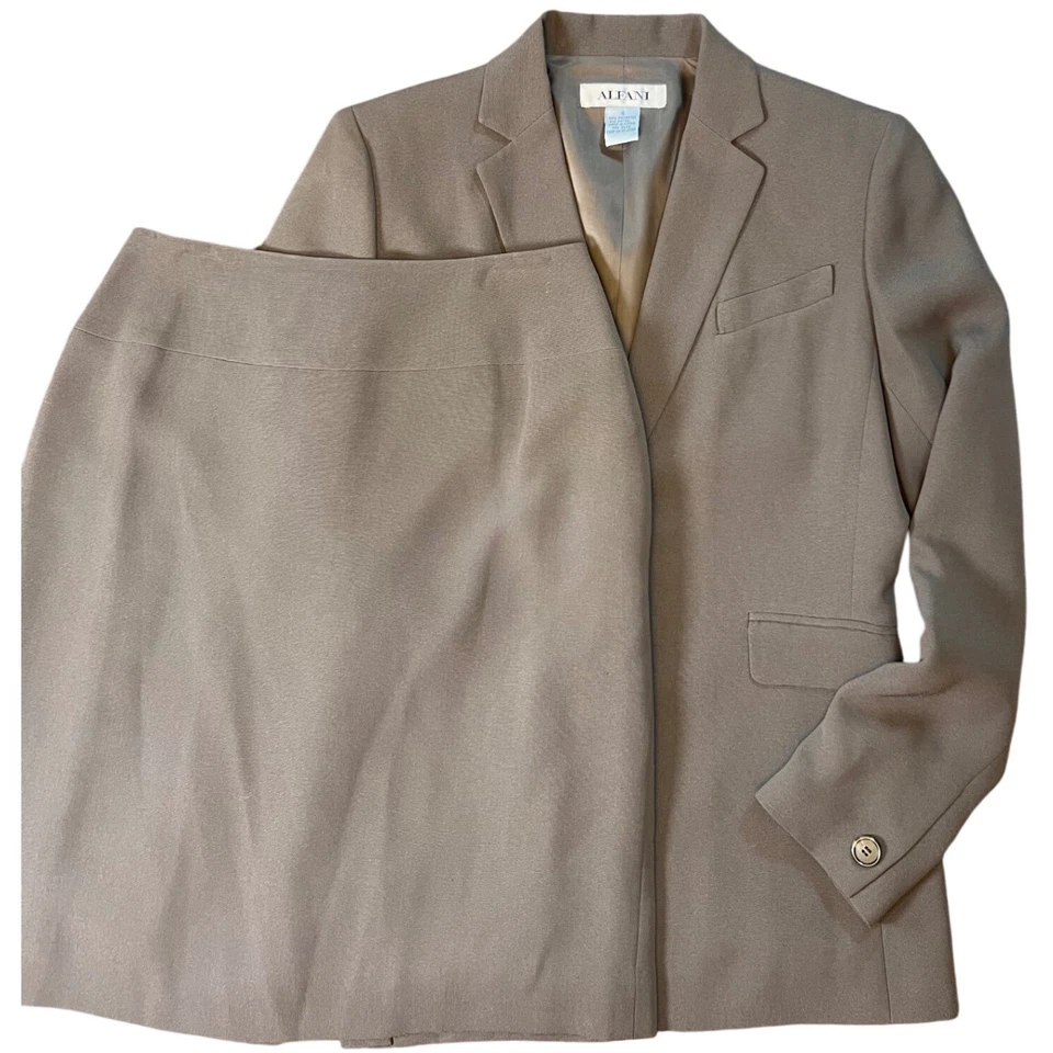 Traje Blazer Falda Vintage Alfani Para Mujer 3 Piezas Marrón Talla 2 Pantalones Talla 4 Corea Foto 4 de 4