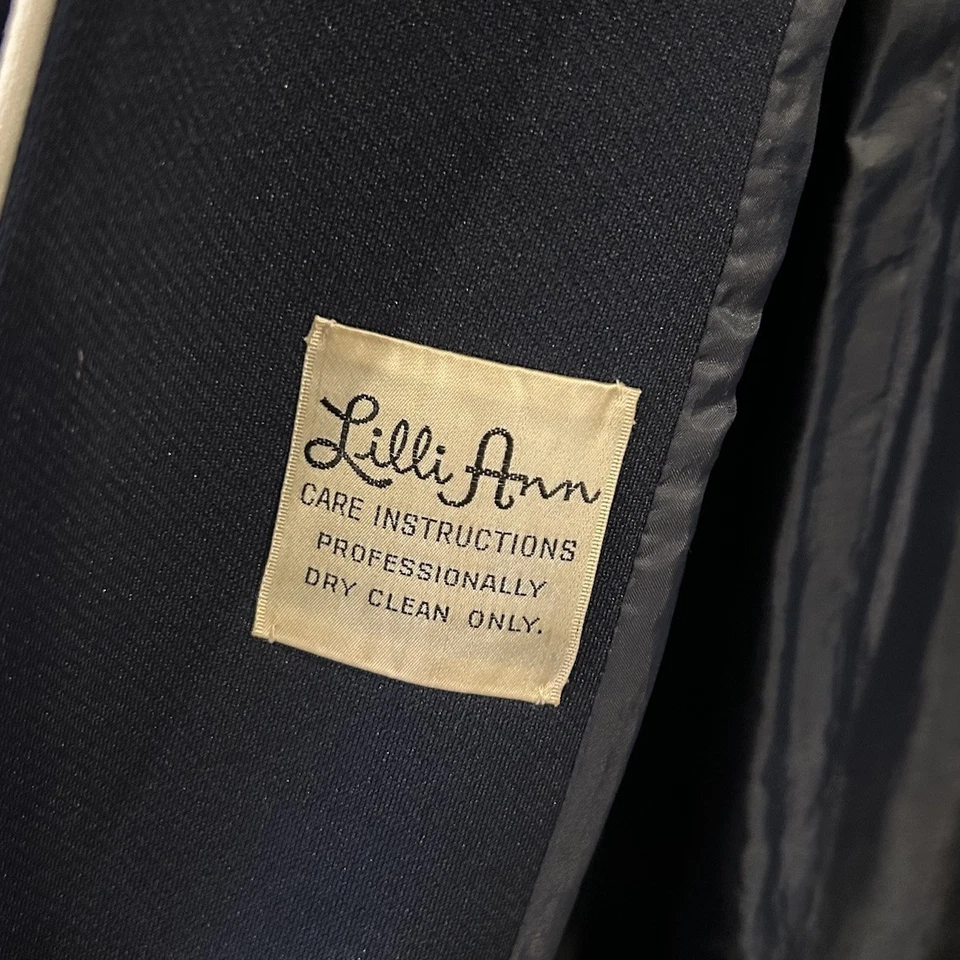 VTG Lilli Ann Knit Jacket Girls Size 16 Blue White Piping Button Up Mod Retro - Image 3 of 4