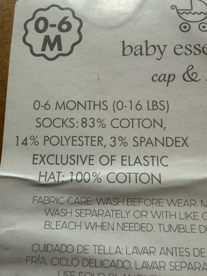 Baby Essentials 2 Pc Cap Hat & Socks Sz 0-6 Months - Image 2 of 2