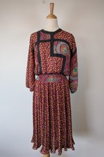 Diane Freis Georgette Dress Sz L Vintage 80s Artsy Bohemian Boho Retro Rare