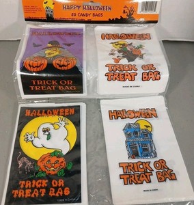 Vintage 80 Halloween Trick or Treat Candy Party Favor Plastic Bags Witch 