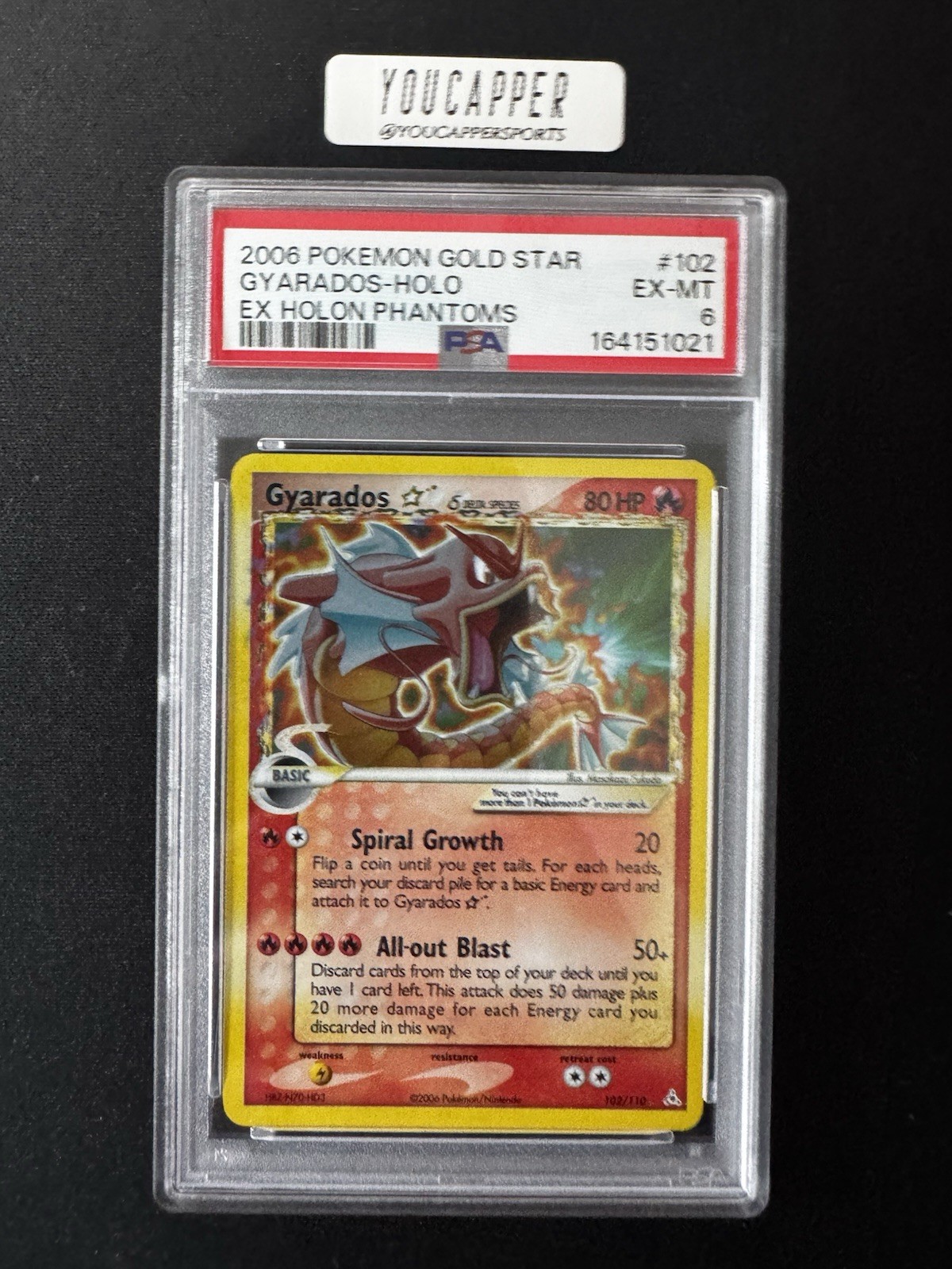 2006 Pokemon Gold Star Gyarados Holo EX Holon Phantoms #102 PSA 6
