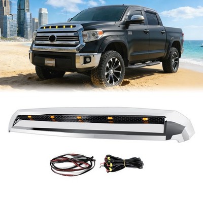 Chrome Hood Bulge Molding Grille Trim w/ Lights Fit For 2014-2021 Toyota Tundra