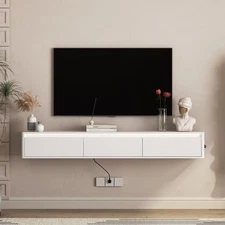 Floating TV Stand Wall Mounted Storage Cabinet with Led Lights for Living Room