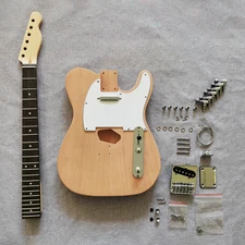 Diy tele guitar kit 2pcs mahogany body 1pc maple neck bone nut bolt on hardware