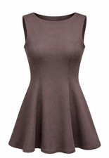 Shein Womens Small Brown Taupe Fit Flare Sleeveless Dress Scuba Knit Skater NWOT