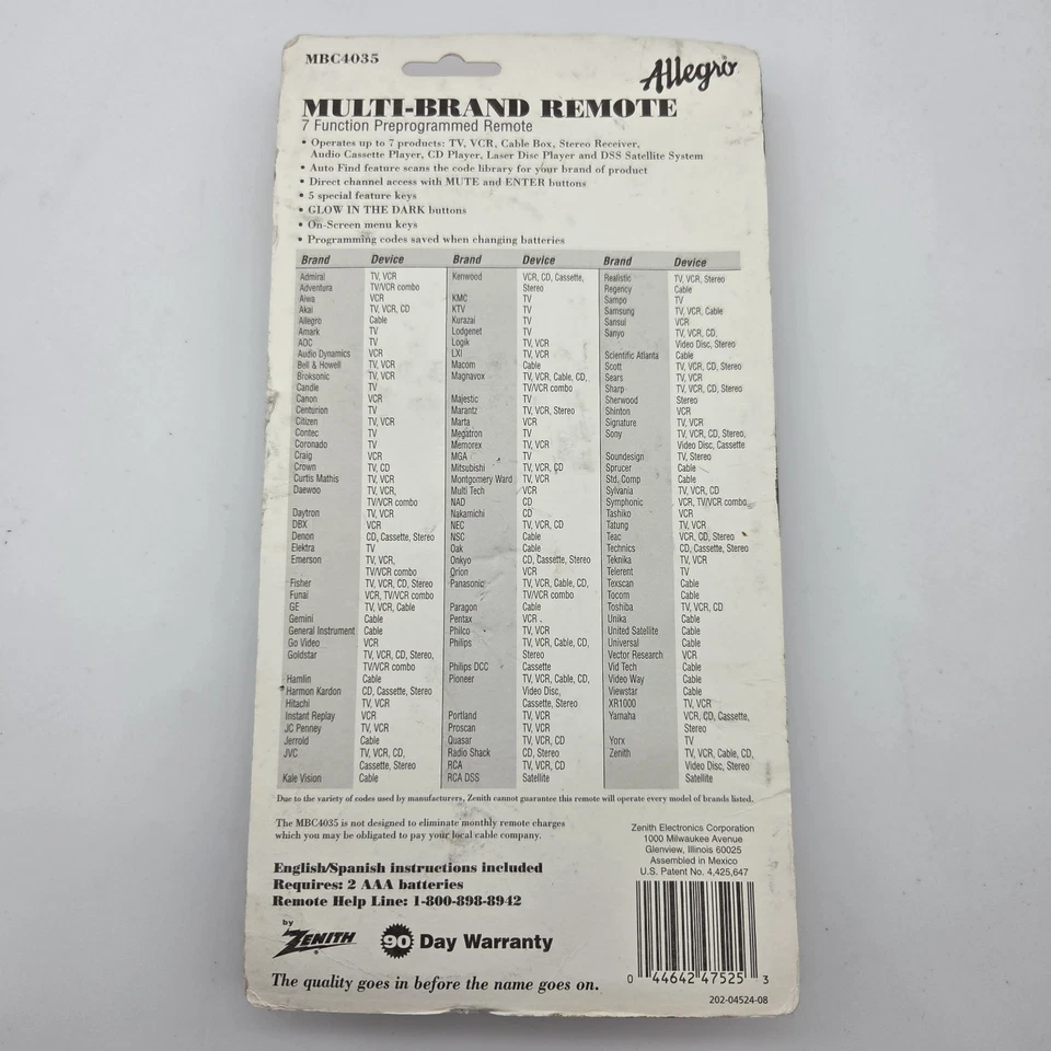 Genuine Allegro Zenith MBC4035 Remote Control For MBC4035 12421229 TVs Sealed  - Image 2 of 4