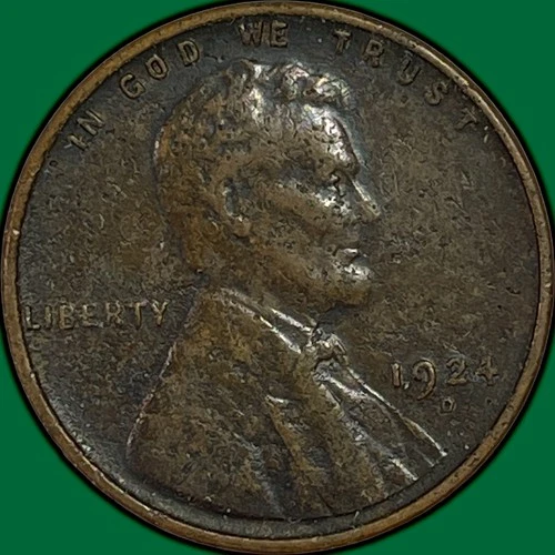 1924-D Lincoln Wheat Cent Extremely Fine XF Coin, Corrosion #35055