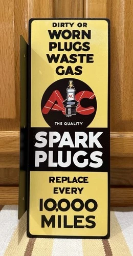 AC Spark Plugs Flange Sign Metal Double Sided Garage Vintage Style Wall Decor 1