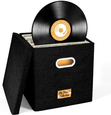 Vinyl Record Storage Box for up to 50+ 12-Inch Albums, Records Crate, LP Album