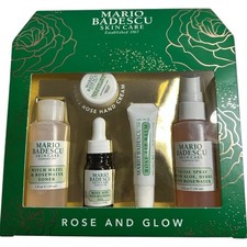 Mario Badescu Skincare 5 Piece Rose  Glow Set Facial Spray Lip Balm Toner Oil