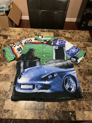 Men's HUF Worldwide 100% Rayon AOP Panther Car Print Button Up Shirt Size Medium