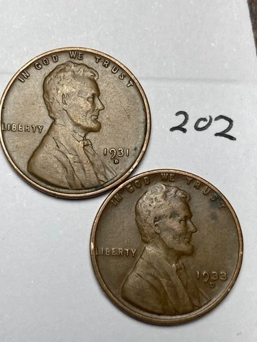 1931-D & 1933-D LINCOLN WHEAT CENT SET, 2 coins, low mintage dates "fine" #202