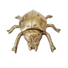 Vintage Solid Brass Ladybug Beetle Ashtray Trinket Dish with Hinged Lid Rare