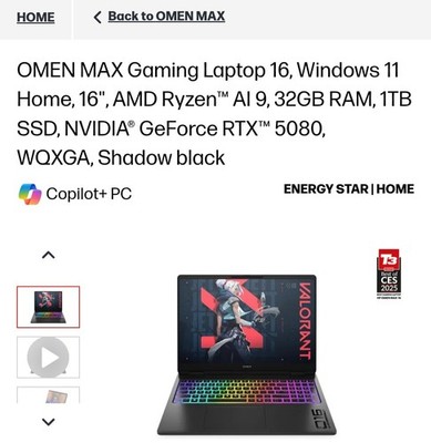 HP OMEN MAX 16'' Gaming Laptop AMD Ryzen AI 9 HX 375 RTX 5080 32GB RAM 1TB SSD