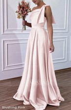 New Blushing Pink 1-Shoulder A-Line Satin Bridesmaid Dress SBD10628 UK Size 10