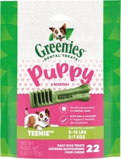 Greenies Puppy Teenie Size Dental Dog Treats, 6 oz. Pack 22 Count (Pack of 1) 
