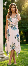 Astr The Label Dress Wrap Around Ruffle Lined Flowy Wedding Guest Romantic Sz M