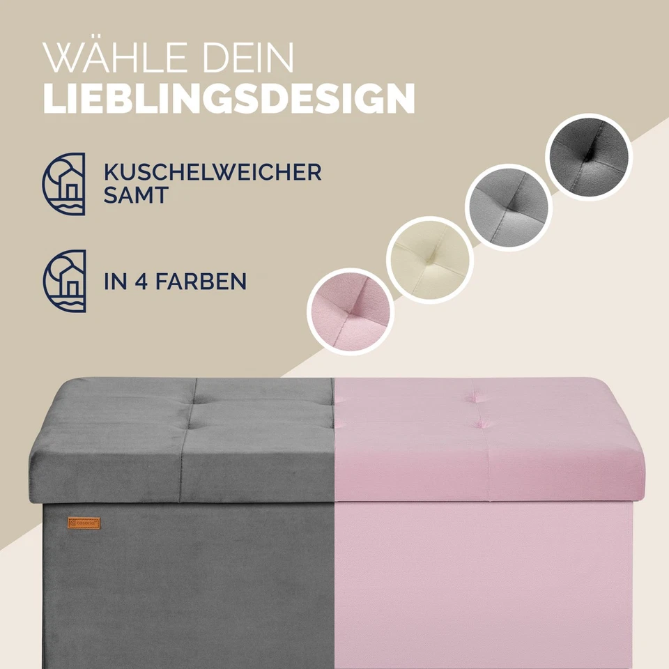 CASARIA® Sitzbank mit Stauraum Sitztruhe Sitzhocker Samt Faltbar 76x38cm Truhe - Bild 4 von 4