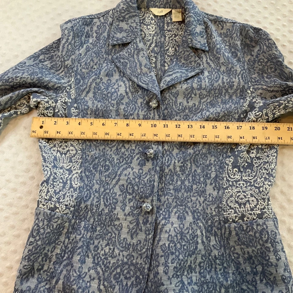 Chaqueta Blazer Jill Azul Blanco Estampado Textura Mujer Talla 16 Doble Pecho Foto 4 de 4