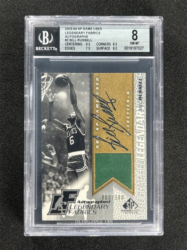 2003-04 UD Sp Game Used Bill Russell Legendary Fabrics Auto Patch /100 BGS 8