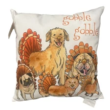 Indoor/Outdoor 16x16" Throw Pillow Thanksgiving Dogs Signed Artist Baldwin NEW 