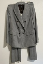Talbots Woman Gray Striped Wool Pants Suit Set w/ Blazer sz 16W NWT 408