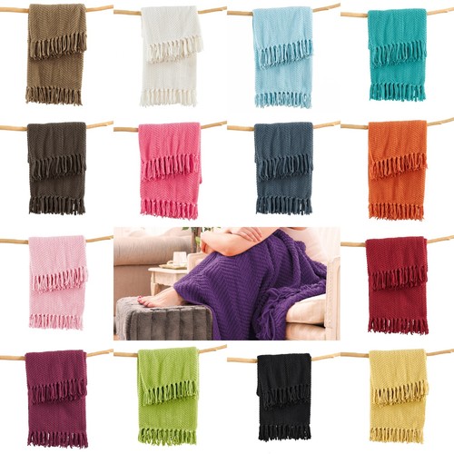 Boho Knitted Throw Blanket – Tweed Texture, Tassels, Lightweight Couch Bed Decor - Picture 19 of 337