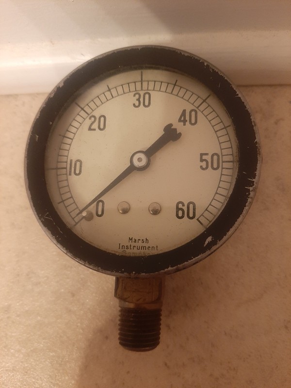 Vintage Industrial Pressure Gauge 0-60 Marsh Inst Co, 2 1/2 Inch Face, Metal