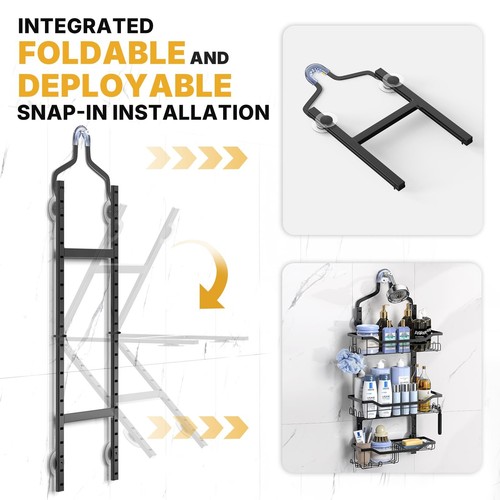 Foldable Shower Caddy Hanging - 3 Tier Height Adjustable ShowerOrganizer - Ru... - Picture 3 of 8