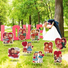9 Pcs Valentine's Day Yard Sign Decorations with Stakes Vintage Valentine's Day
