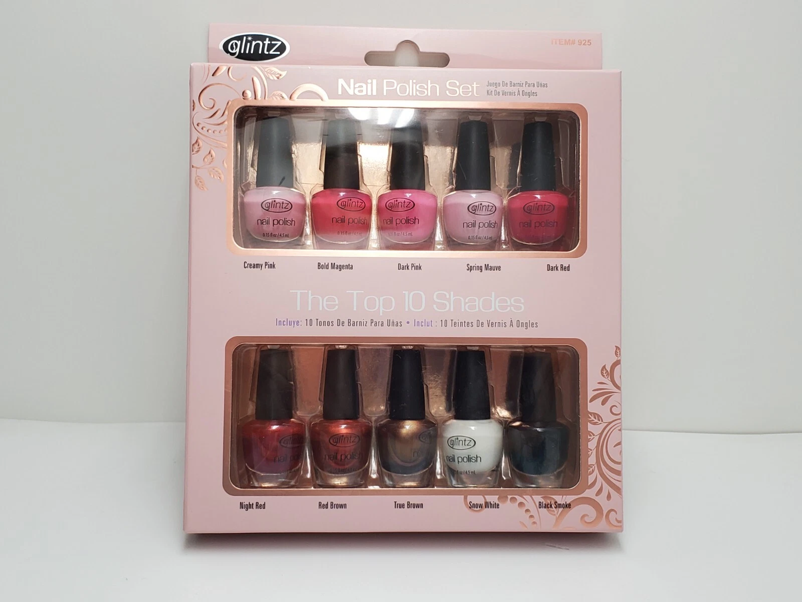 GLITZ Mini Nail Polish 10 Pcs - Pink Brown Blush Red Berry Magenta Black White
