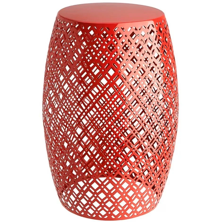 Metal Red Lattice Barrel Stool Table Seat Indoor Outdoor Patio Porch Deck Decor - Image 3 of 4