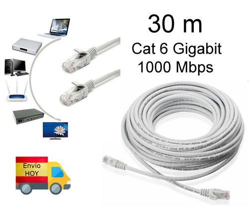 Cable Red Ethernet 30 metros RJ45 Cat 6 Gigabit 1000 mbps ENVIAMOS HOY | eBay