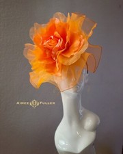 Kentucky Derby Hat Orange Rose Elegant Fascinator Del Mar Melbourne Cup Ascot