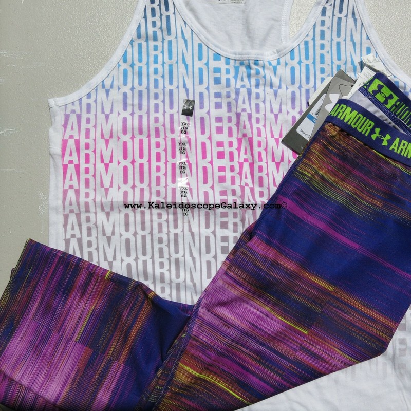 Under Armour Girls XL Capri Legging w/ Tank Top Purple Green Extra Large