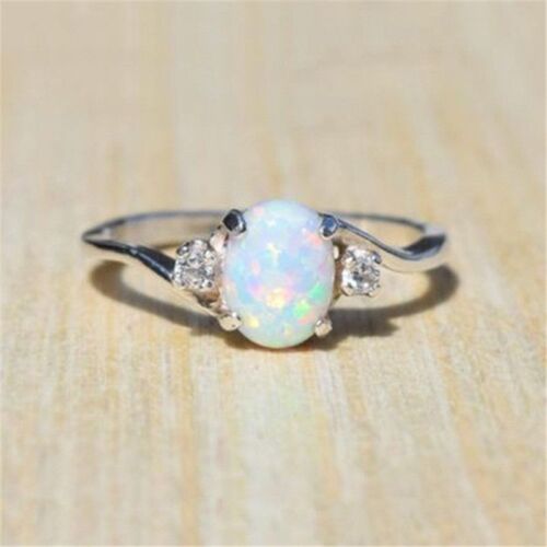 White Fire Opal Ring - Silver Color Zircon Rings Women Fashion Jewelry Accessory - Picture 1 of 7