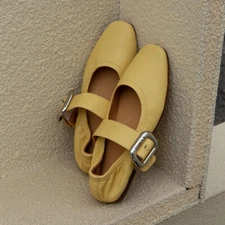 Soft Leather Womens Round Toe Ankle Strap Flat Heel Shoes Mary Jane Buckle Pumps