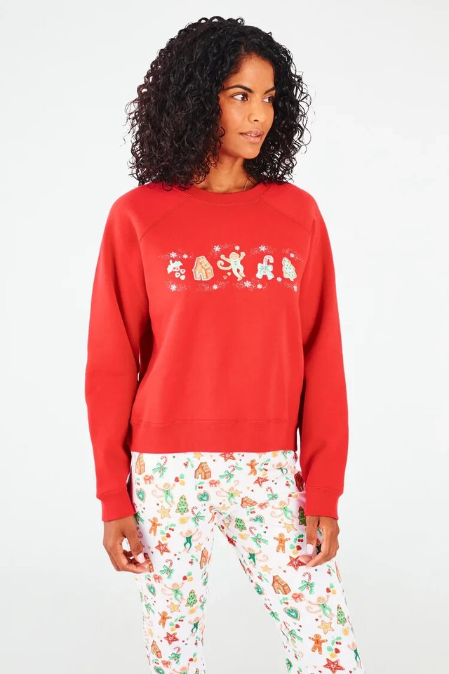 New Roller Rabbit Gingerbread Party Crewneck Sweatshirt Red Christmas ...