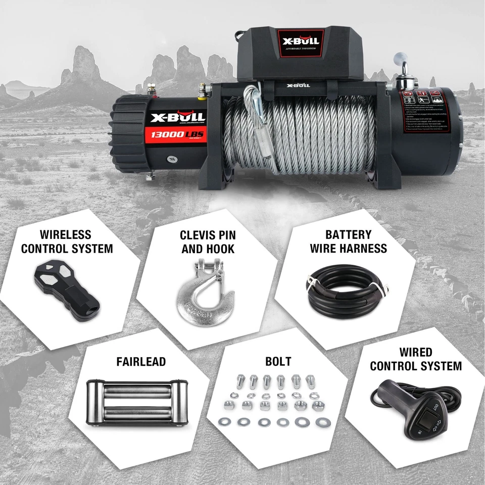X-BULL Electric Winch 13000lbs Steel Cable Trailer Towing Off-Road SUV Truck 4WD - Image 4 of 4