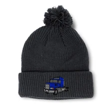 Pom Pom Beanies for Women Royal Blue Semi Truck Driver Embroidery Skull Cap