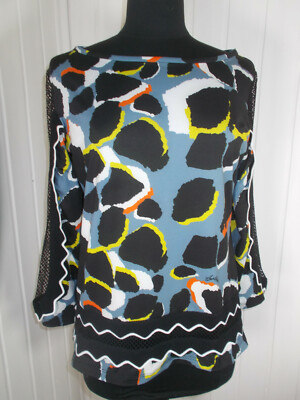 SAVE THE QUEEN T-Shirt Top Langarm Netz Gr.L 38/40 Flecken Print schwarz