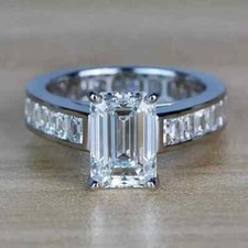 2.50CT Emerald-Cut Lab Created Solitaire Engagement Ring 14K White Gold Plated