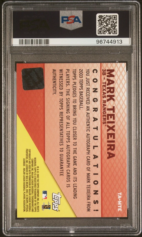 2003 Topps Certified Autograph Mark Teixeira Certified PSA Authentic 10 - Image 2 of 2