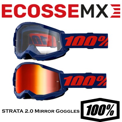 100% STRATA 2.0 Navy Brille Motocross Offroad Brille MTB Quad 100 Prozent