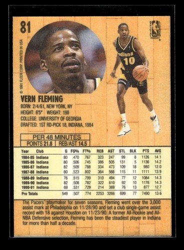 1991-92 Fleer #81 Vern Fleming (NM)(BSK) - Picture 2 of 2